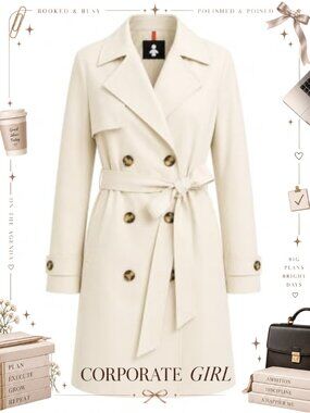 Water Resistant Lightweight Belted Trench Coat Double Breasted Long